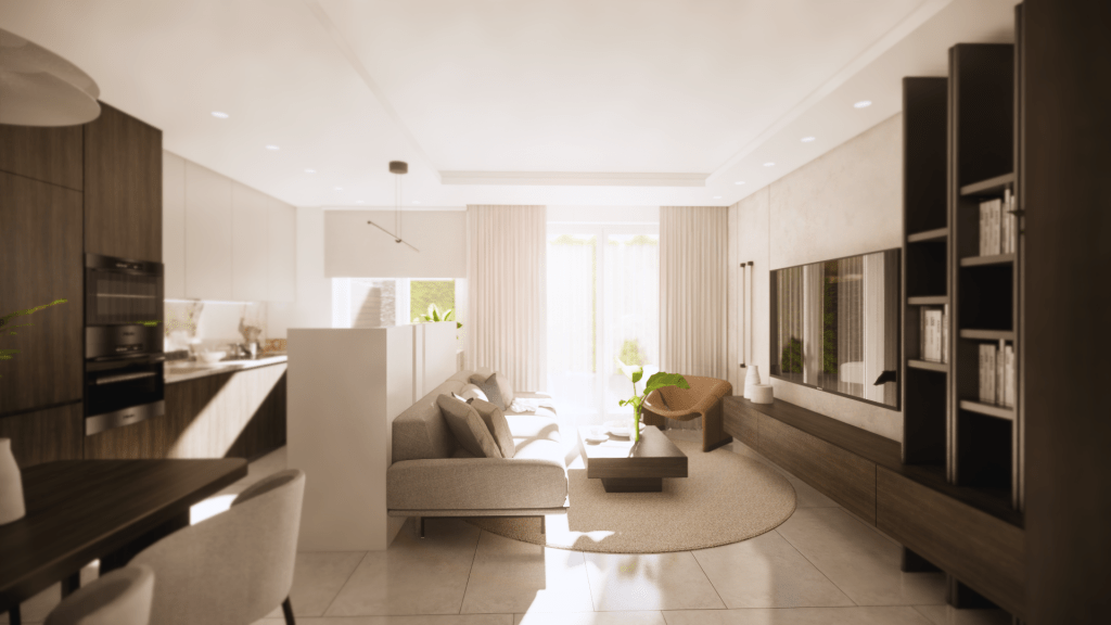 Męski salon z aneksem&nbsp;kuchennym